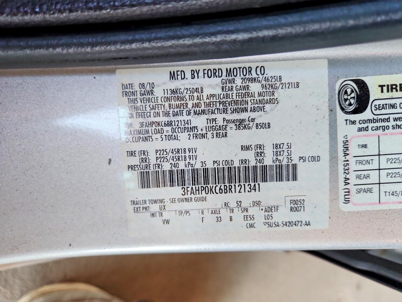 2011 Ford Fusion Sport Серебряный vin: 3FAHP0KC6BR121341