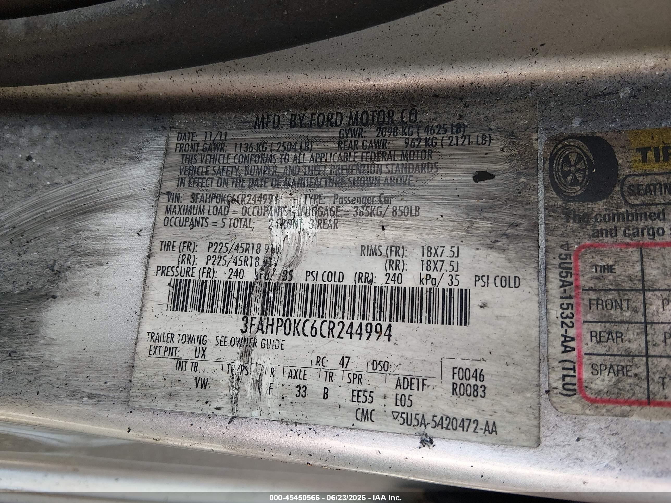 2012 Ford Fusion Sport Silver vin: 3FAHP0KC6CR244994