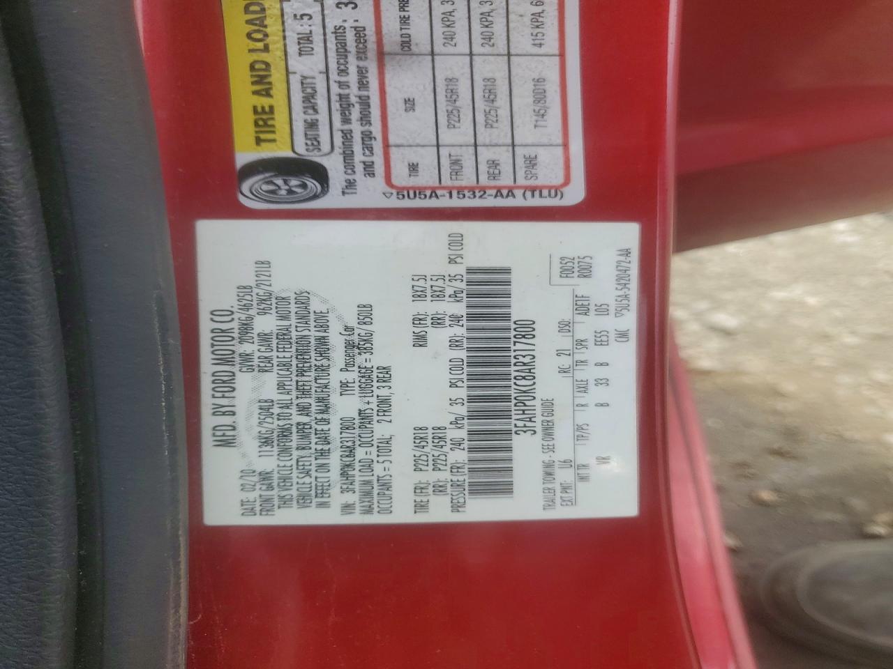 2010 Ford Fusion Sport Красный vin: 3FAHP0KC8AR317800