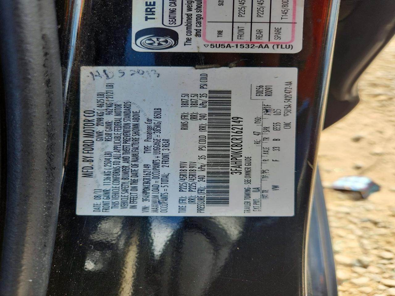 2012 Ford Fusion Sport Черный vin: 3FAHP0KC8CR162149
