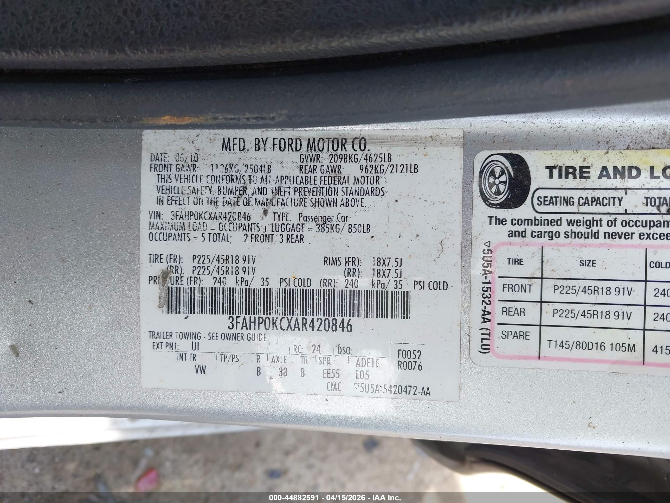 2010 Ford Fusion Sport Silver vin: 3FAHP0KCXAR420846