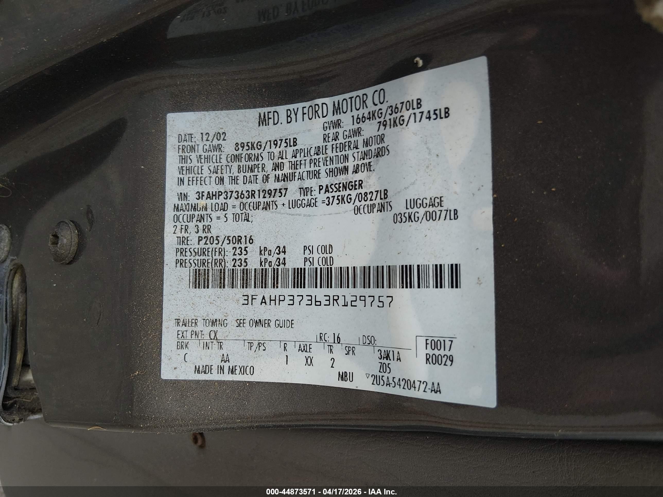2003 Ford Focus Zx5 Gray vin: 3FAHP37363R129757