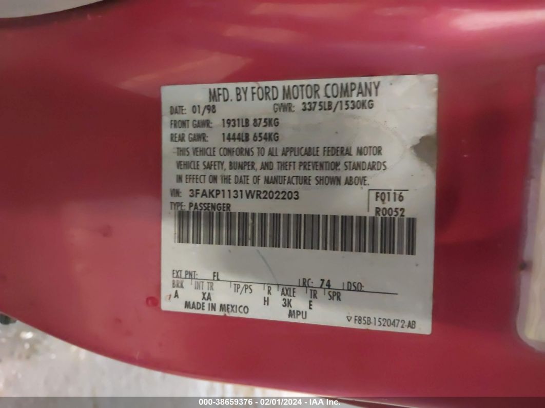 Price & History 1998 Ford Escort Zx2 Cool/zx2 Hot 2.0l I-4 Dohc