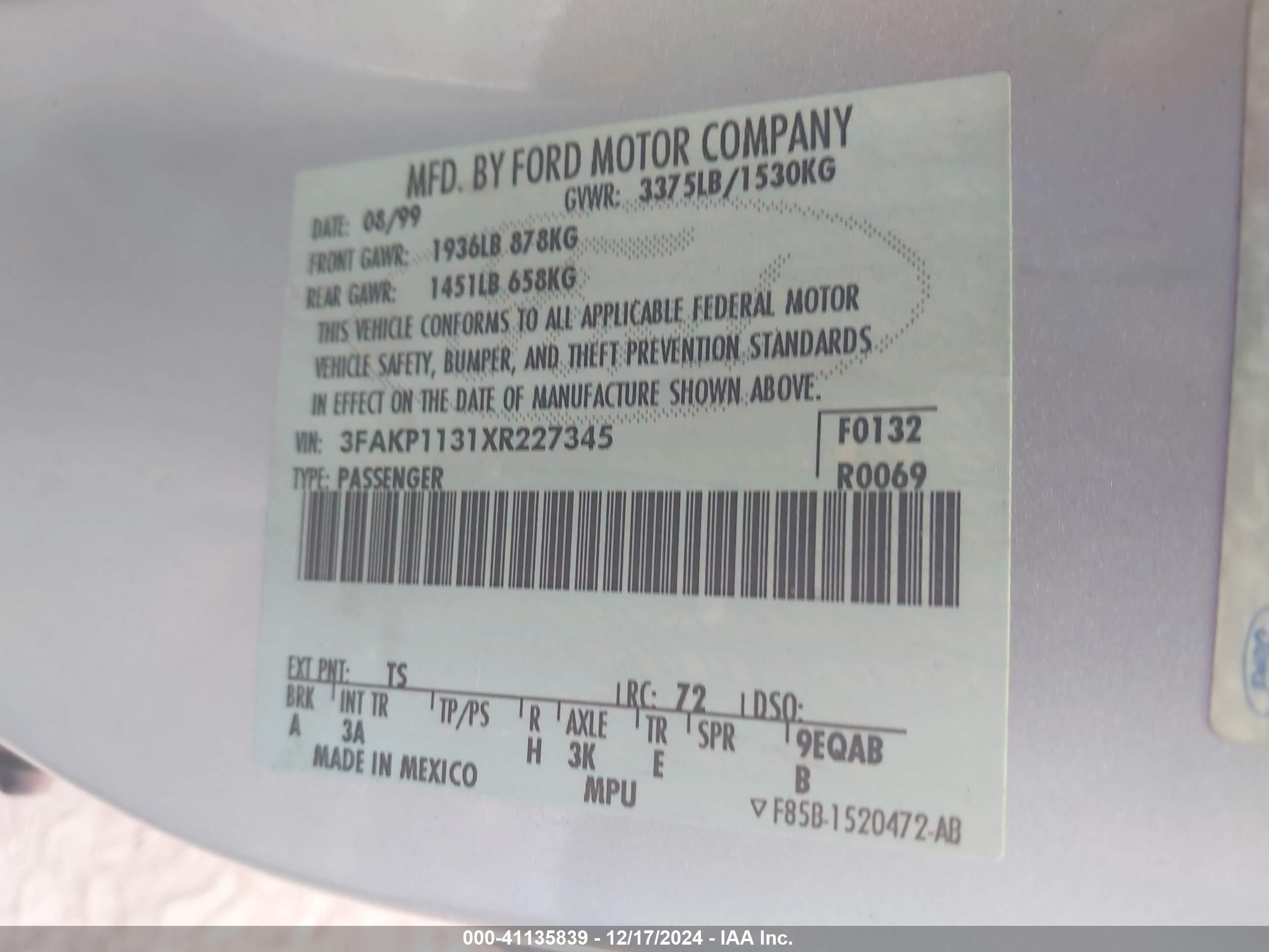 Price & History 1999 Ford Escort Zx2 Cool/zx2 Hot 2.0l I-4 Dohc