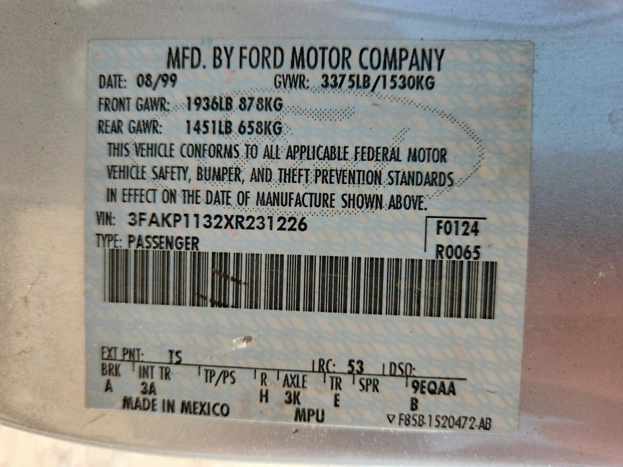 1999 Ford Escort Silver vin: 3FAKP1132XR231226