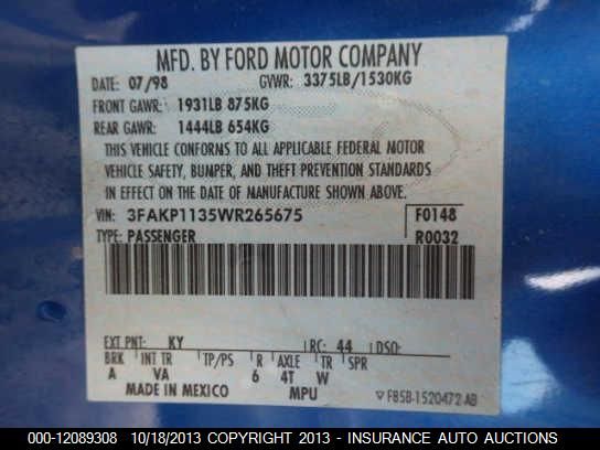 1998 Ford Escort Zx2 Cool vin: 3FAKP1135WR265675