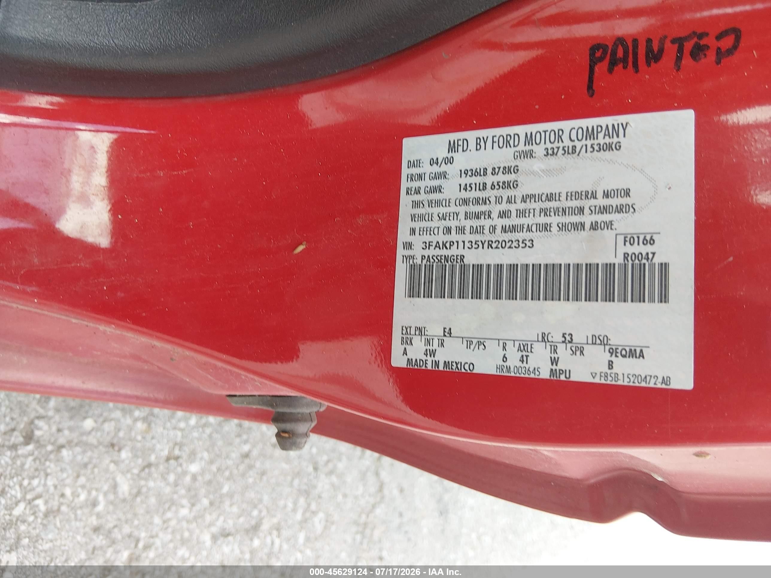 2000 Ford Escort Zx2 Red vin: 3FAKP1135YR202353