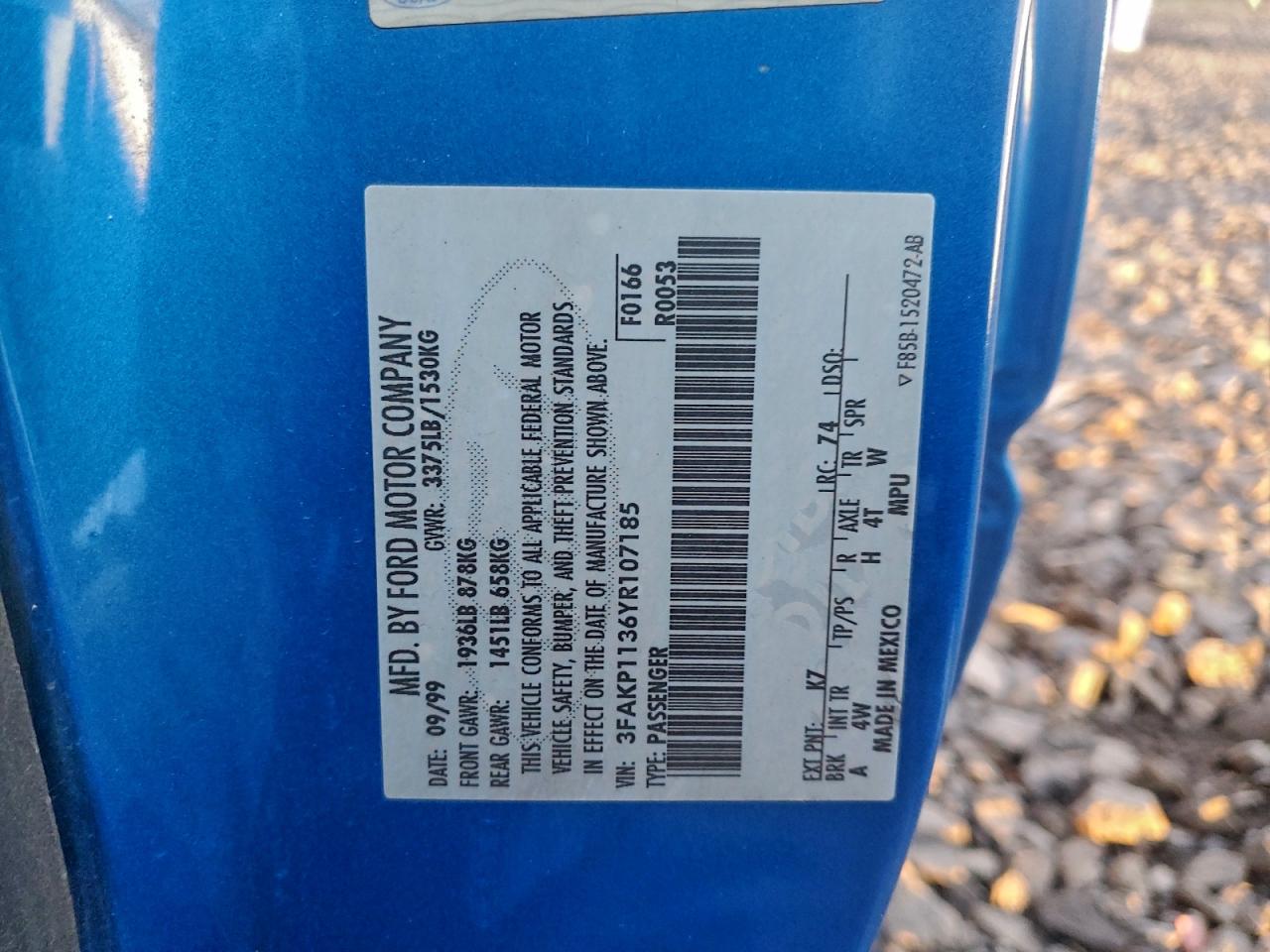 2000 Ford Escort Zx2 Blue vin: 3FAKP1136YR107185