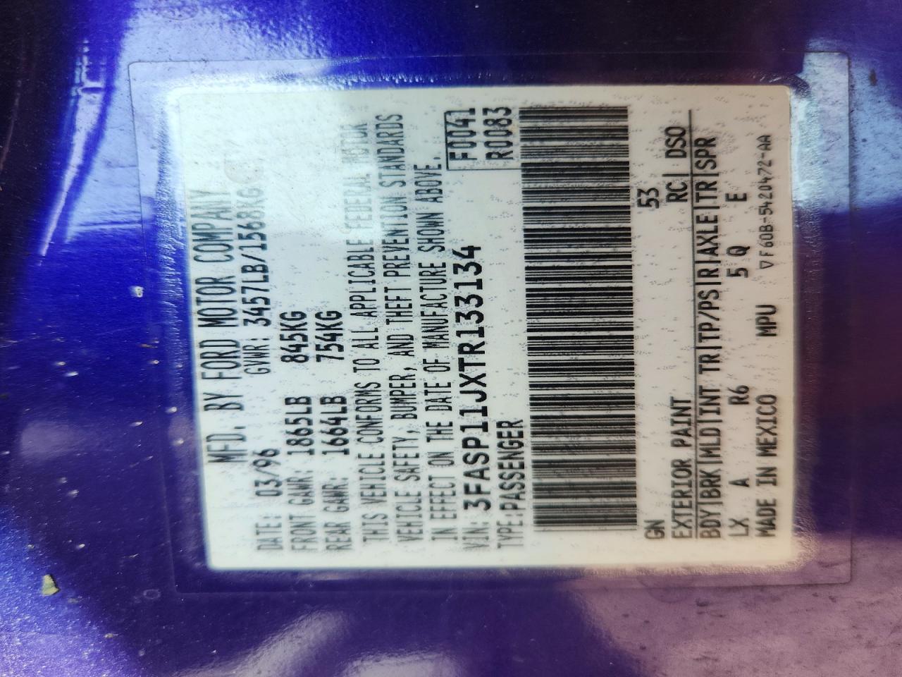 1996 Ford Escort Lx Purple vin: 3FASP11JXTR133134
