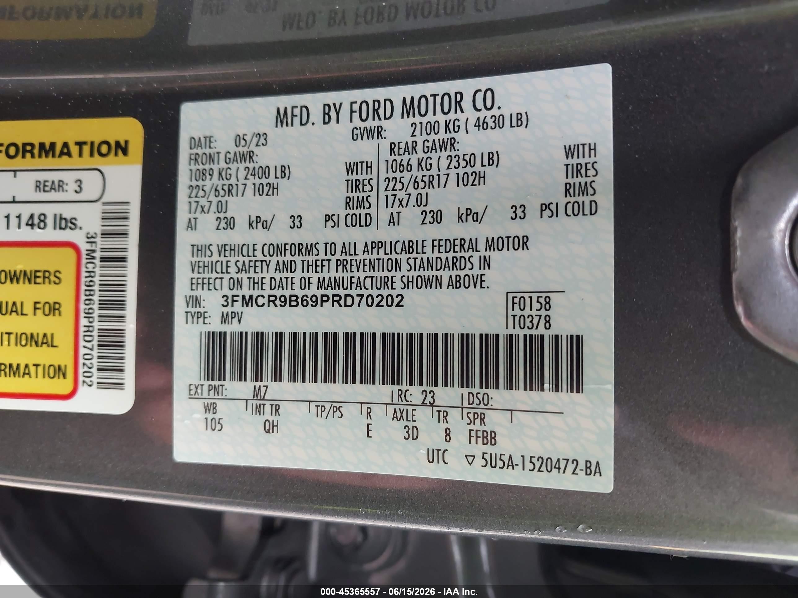 2023 Ford Bronco Sport Big Bend Gray vin: 3FMCR9B69PRD70202