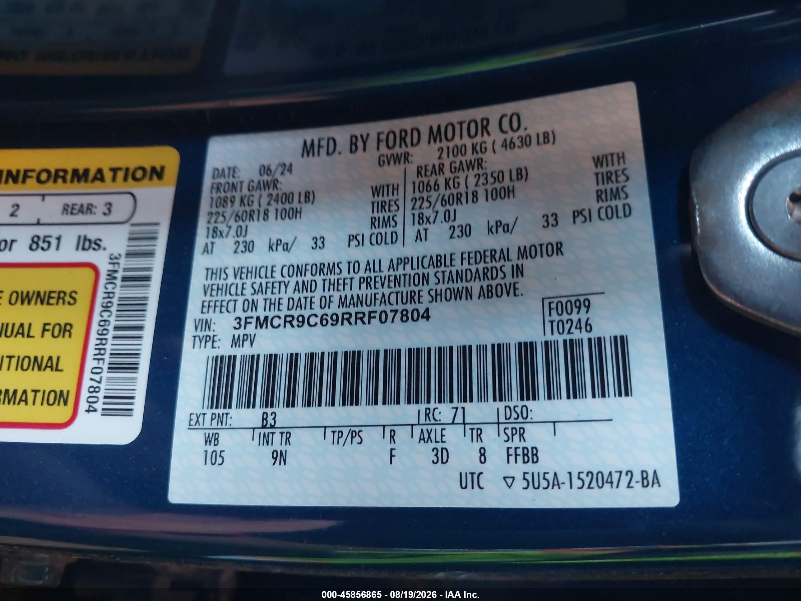 2024 Ford Bronco Sport Outer Banks Blue vin: 3FMCR9C69RRF07804