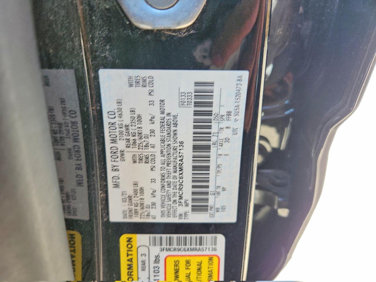 2021 Ford Bronco Sport Outer Banks Black vin: 3FMCR9C6XMRA57136