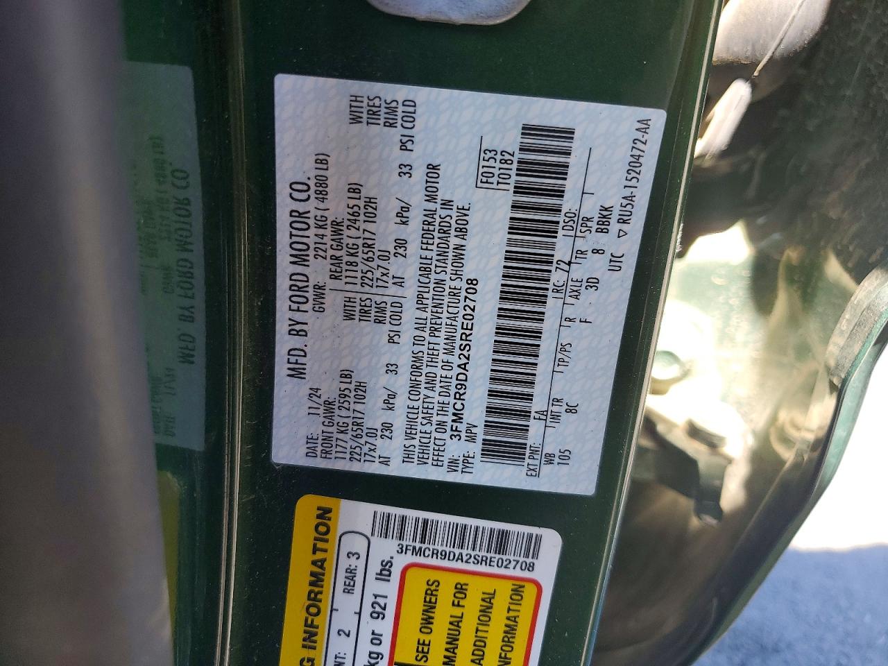 2025 Ford Bronco Sport Badlands Green vin: 3FMCR9DA2SRE02708