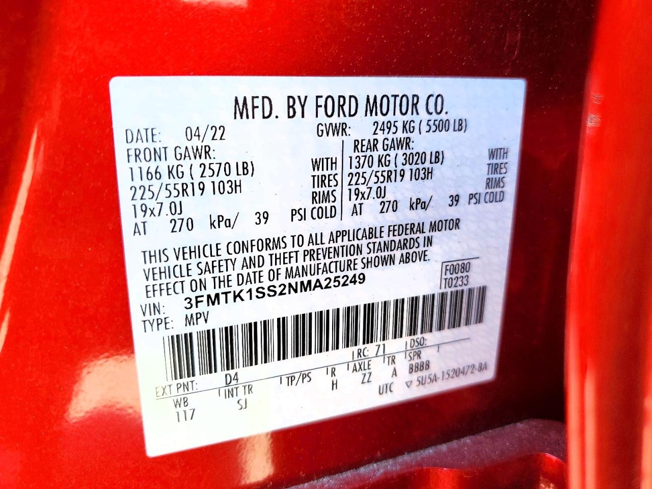 2022 Ford Mustang Mach-e Select Red vin: 3FMTK1SS2NMA25249