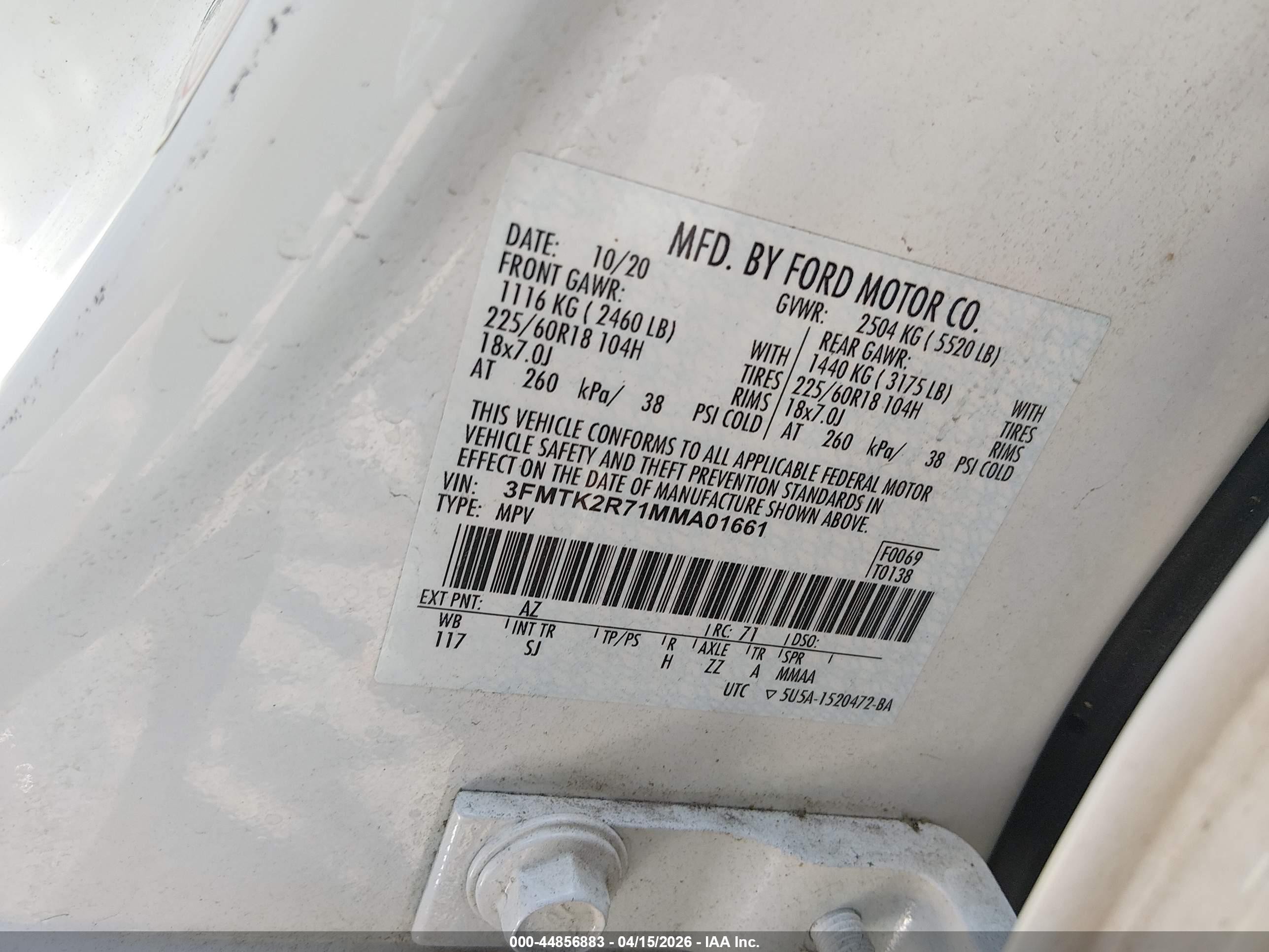 2021 Ford Mustang Mach-e California Route 1 White vin: 3FMTK2R71MMA01661