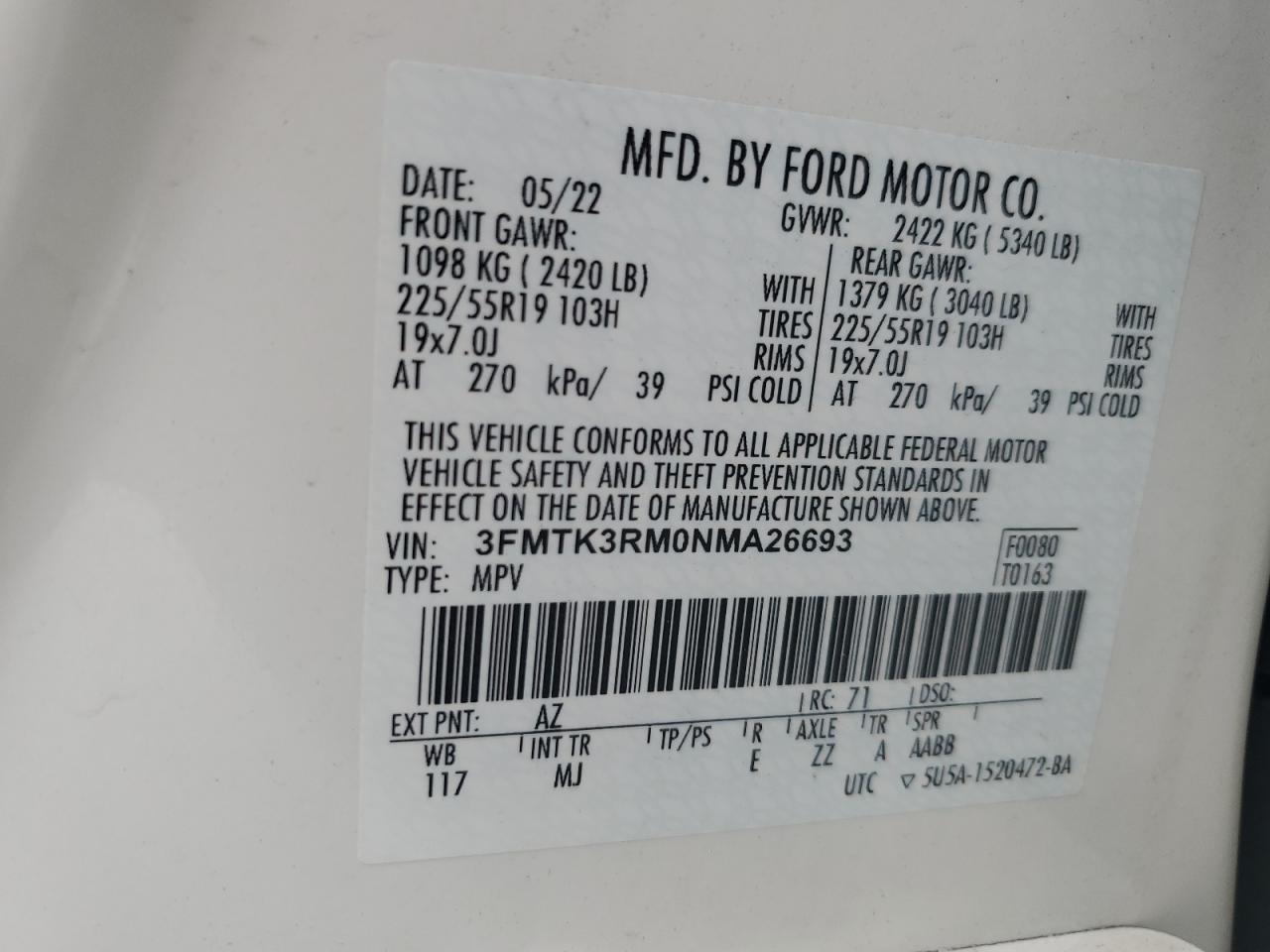 2022 Ford Mustang Mach-e Premium White vin: 3FMTK3RM0NMA26693