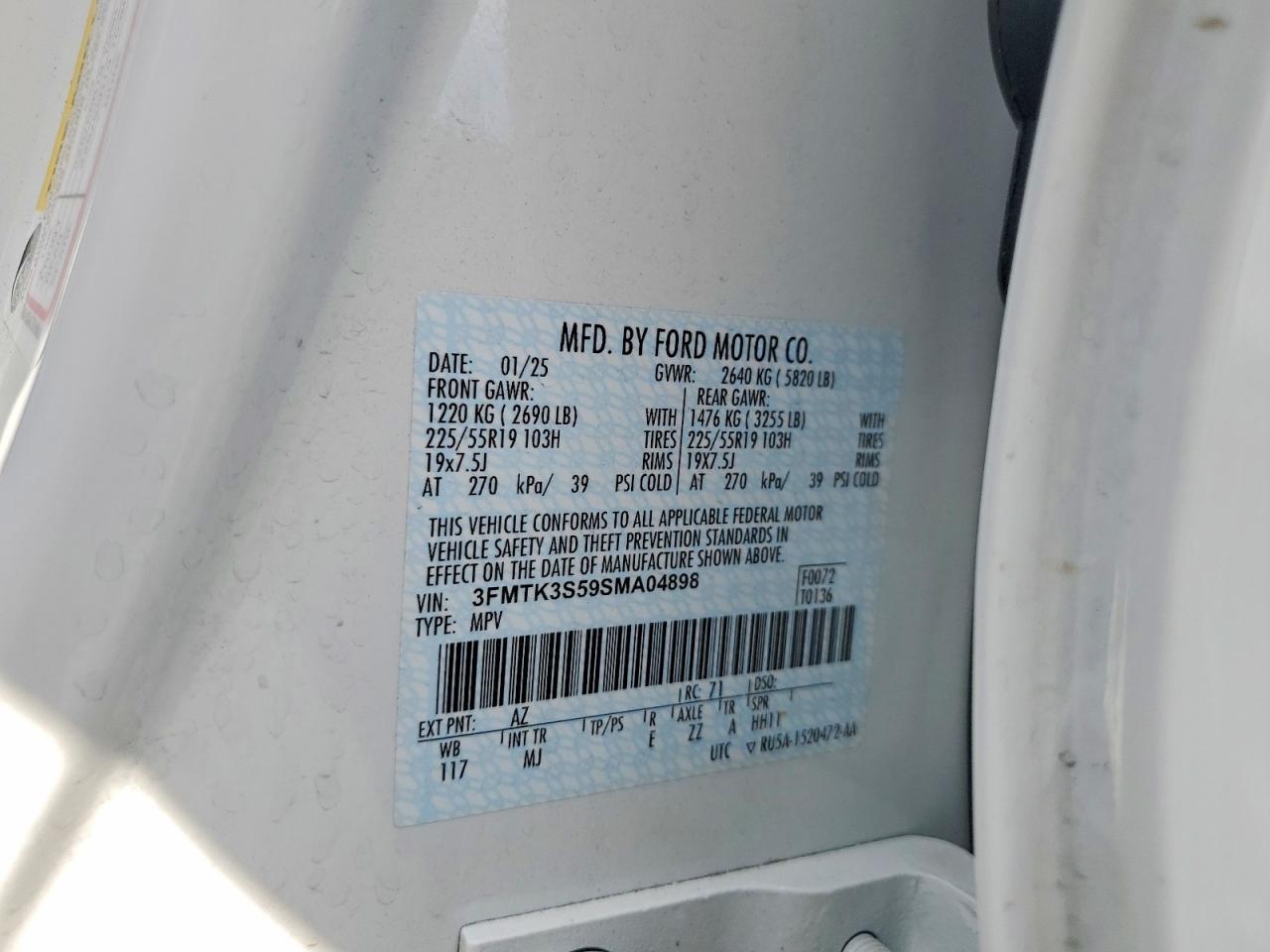 2025 Ford Mustang Mach-e Premium White vin: 3FMTK3S59SMA04898