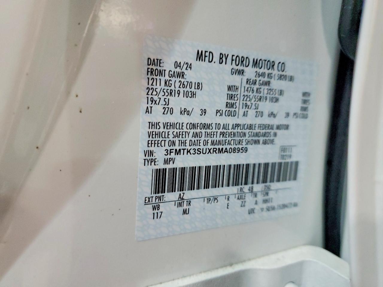 2024 Ford Mustang Mach-e Premium White vin: 3FMTK3SUXRMA08959