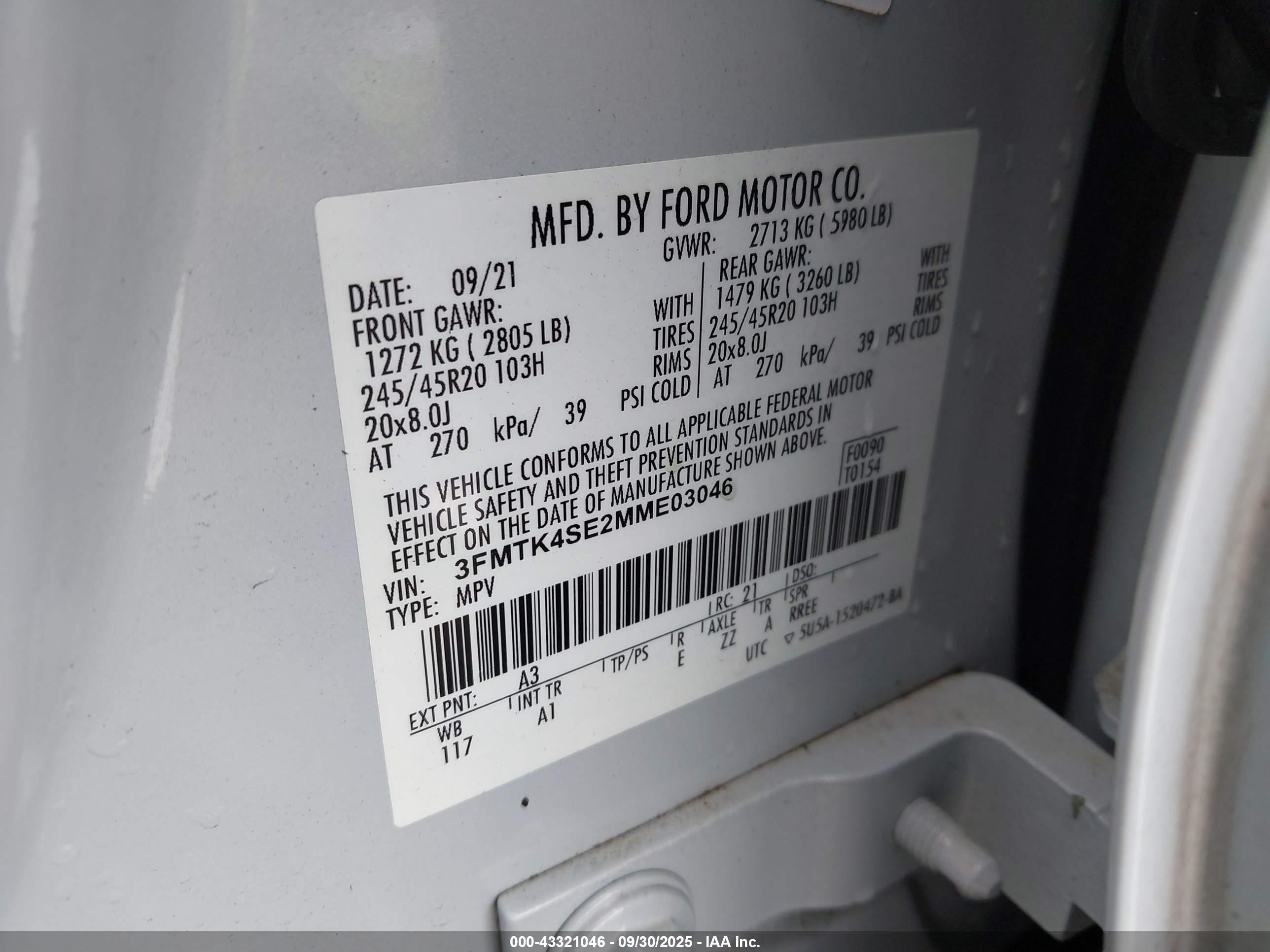 2021 Ford Mustang Mach-e Gt White vin: 3FMTK4SE2MME03046