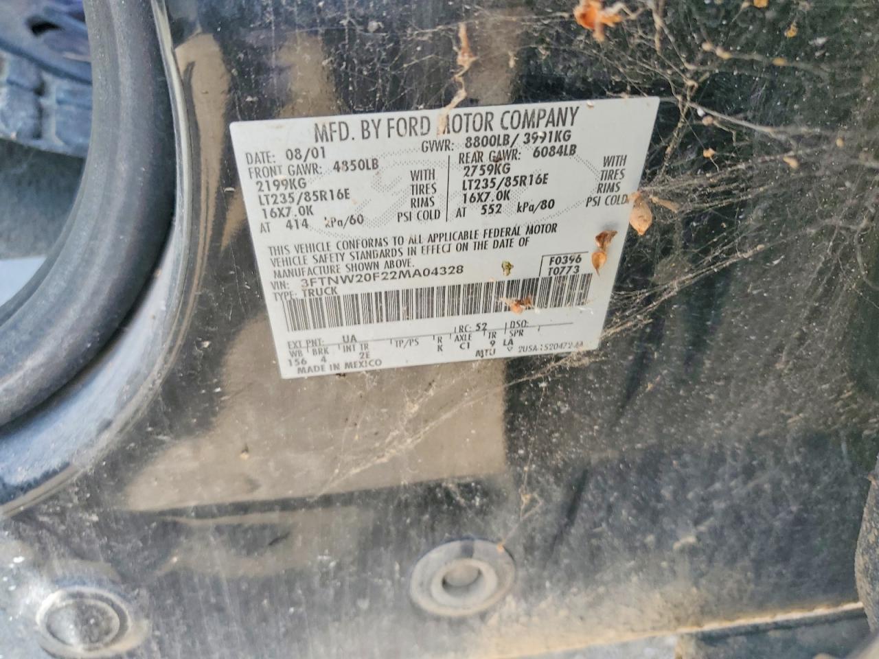 2002 Ford F250 Super Duty Black vin: 3FTNW20F22MA04328