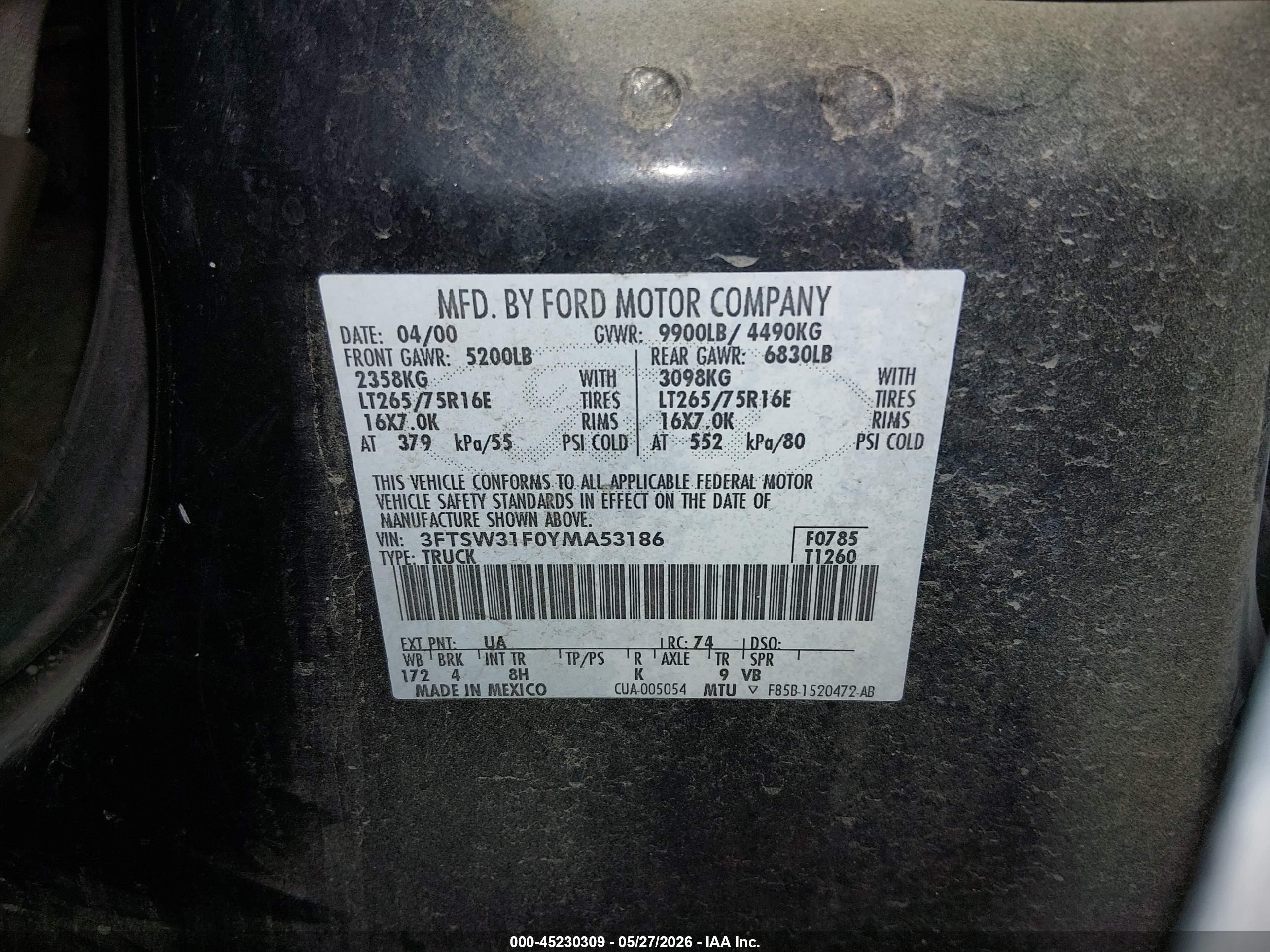 2000 Ford F-350 Lariat/xl/xlt Black vin: 3FTSW31F0YMA53186