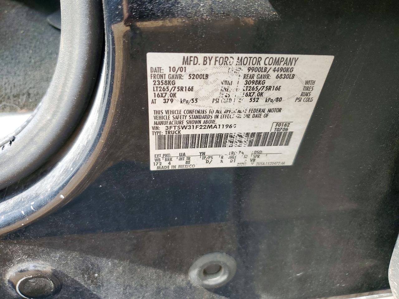 2002 Ford F350 Srw Super Duty Black vin: 3FTSW31F22MA11965