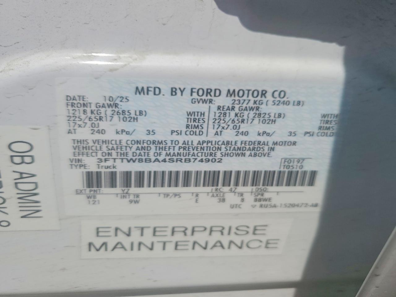2025 Ford Maverick Xl White vin: 3FTTW8BA4SRB74902