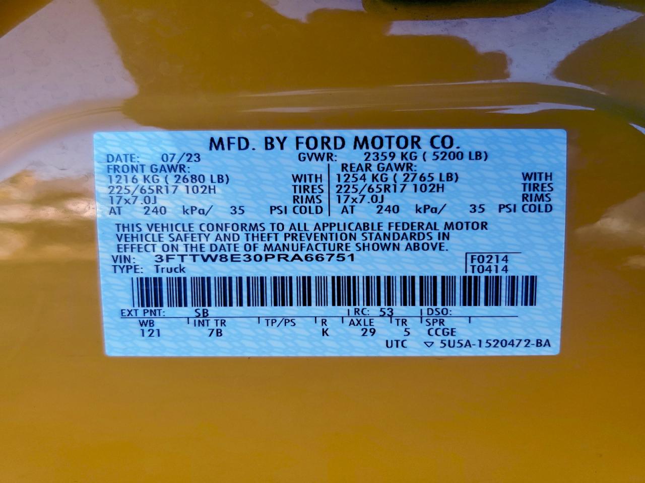 2023 Ford Maverick Xl Yellow vin: 3FTTW8E30PRA66751