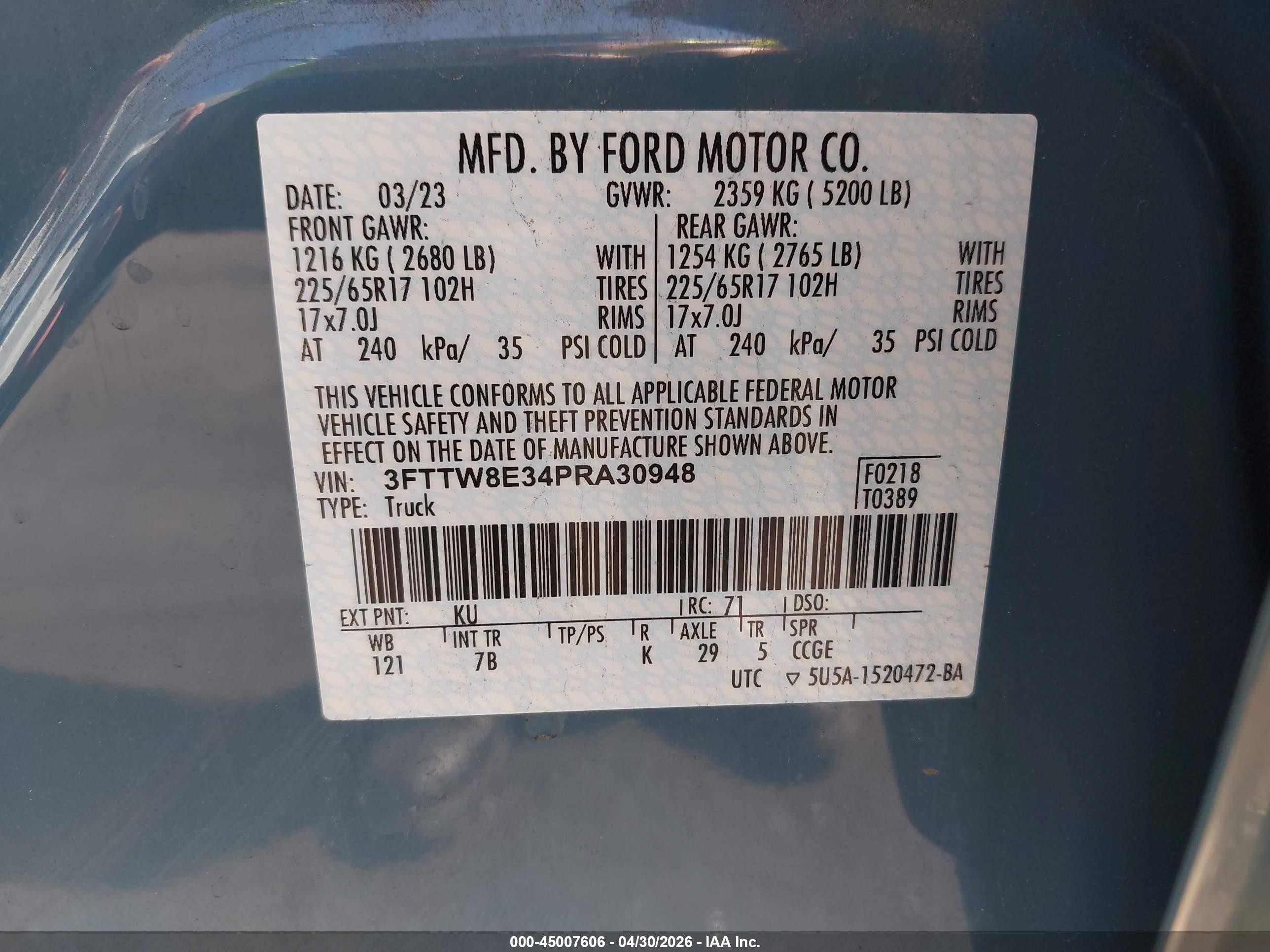 2023 Ford Maverick Lariat/xl/xlt Blue vin: 3FTTW8E34PRA30948