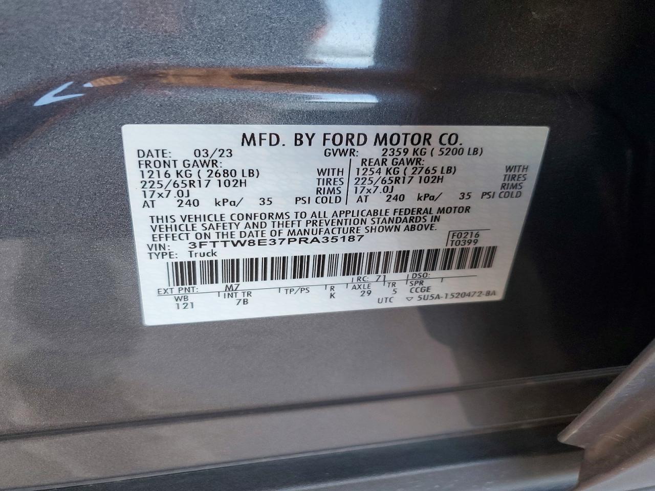 2023 Ford Maverick Xl Серый vin: 3FTTW8E37PRA35187