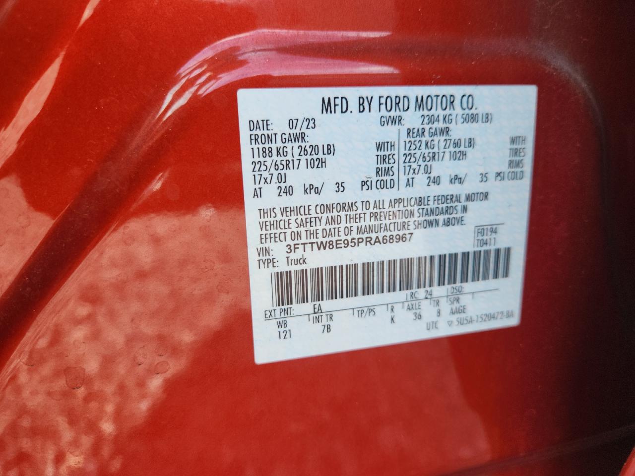 2023 Ford Maverick Xl Red vin: 3FTTW8E95PRA68967