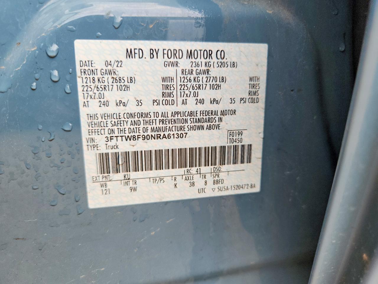 2022 Ford Maverick Xl Blue vin: 3FTTW8F90NRA61307