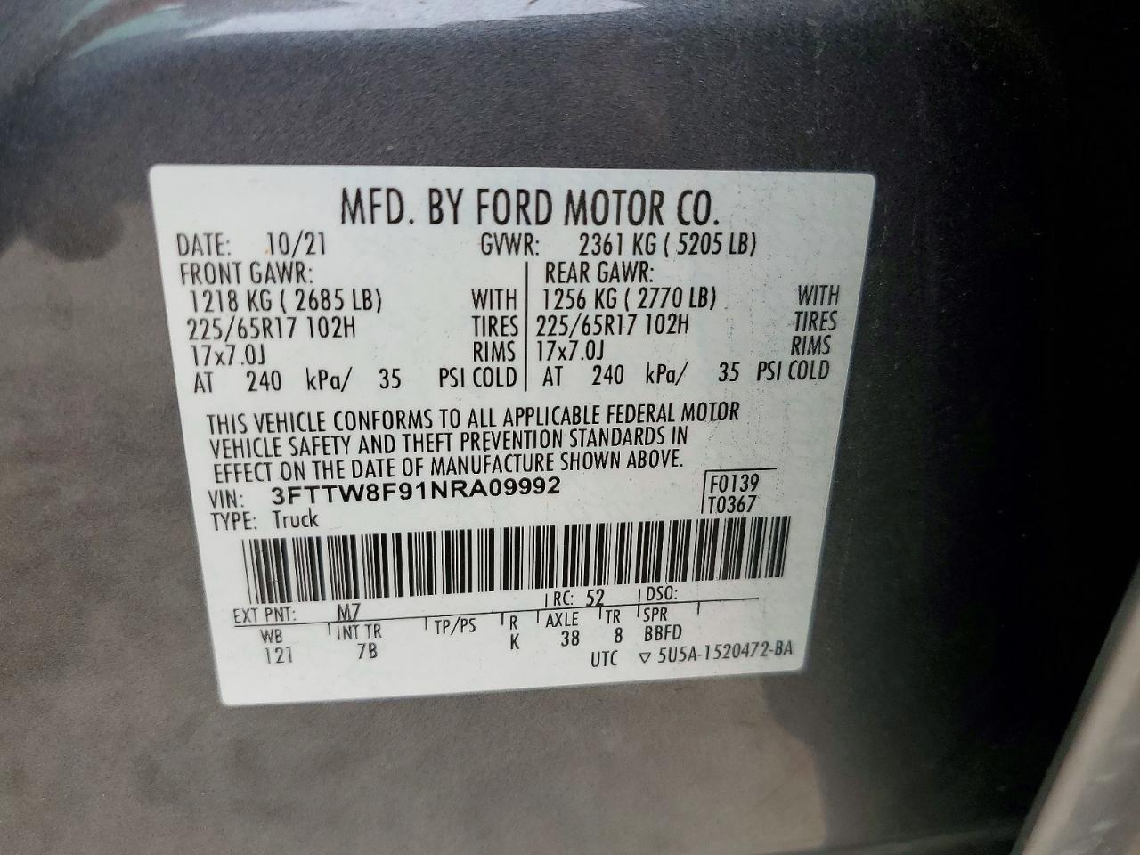 2022 Ford Maverick Xl Gray vin: 3FTTW8F91NRA09992
