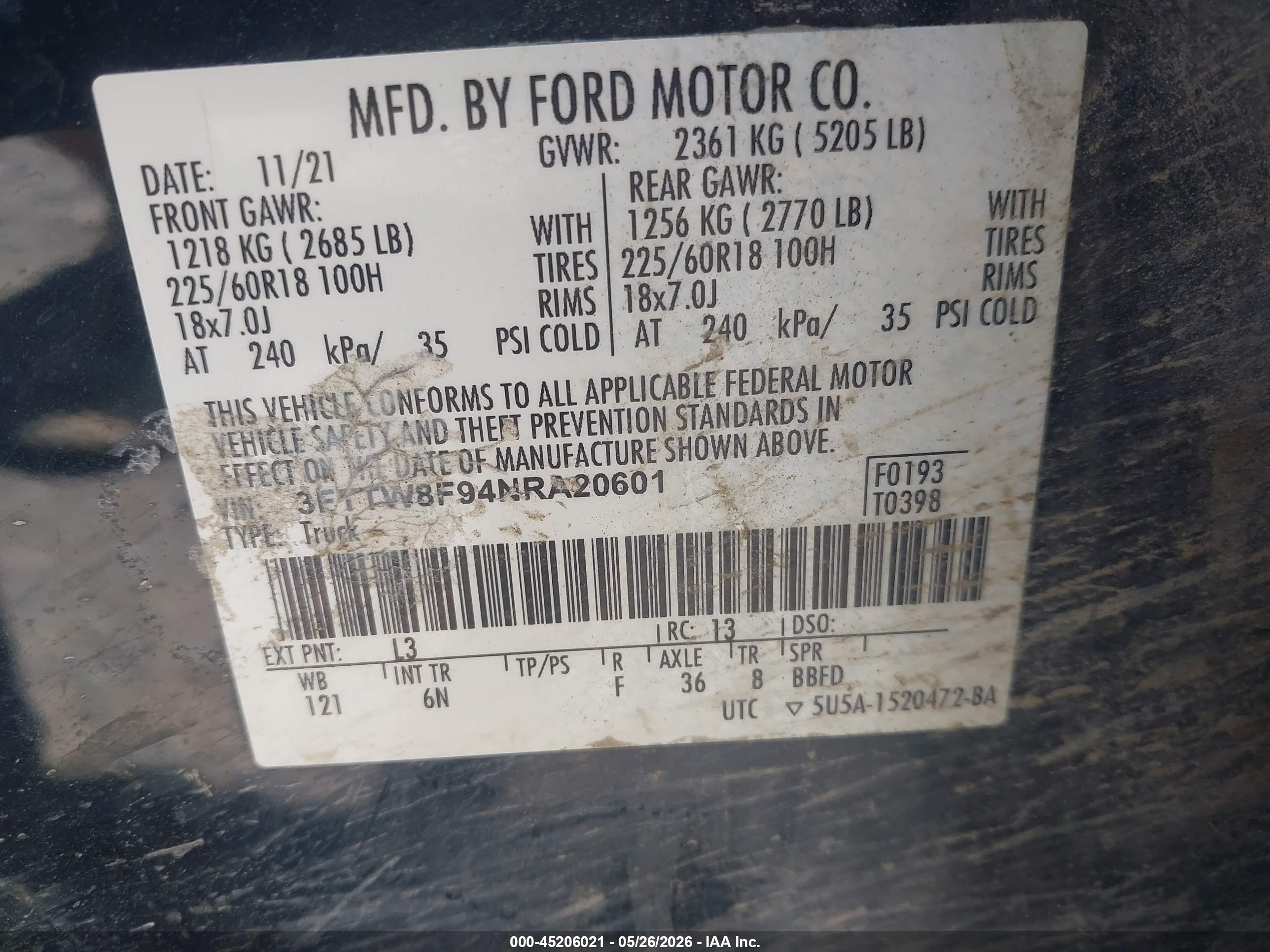 2022 Ford Maverick Lariat Black vin: 3FTTW8F94NRA20601