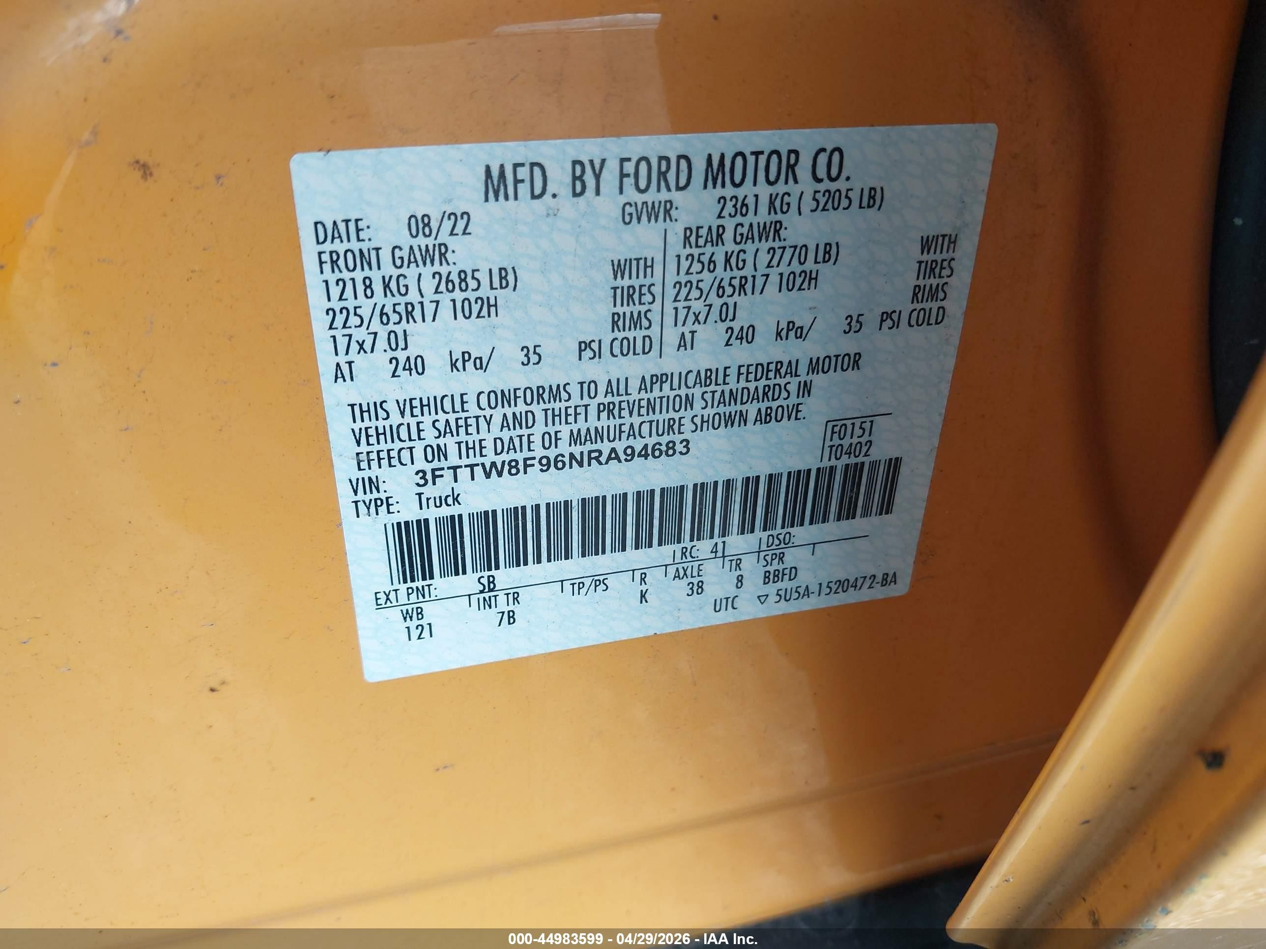 2022 Ford Maverick Xlt Orange vin: 3FTTW8F96NRA94683