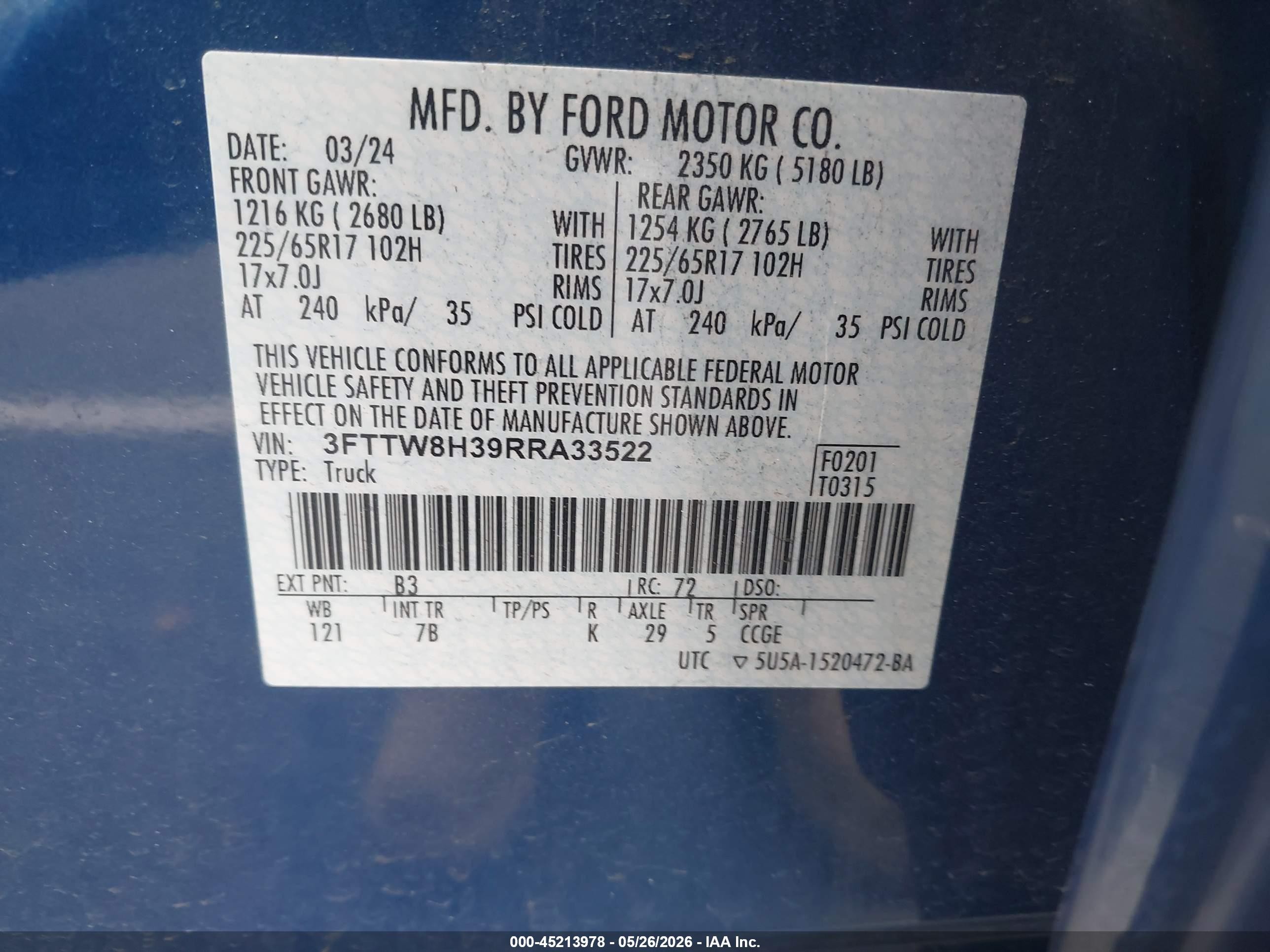 2024 Ford Maverick Xlt Синий vin: 3FTTW8H39RRA33522