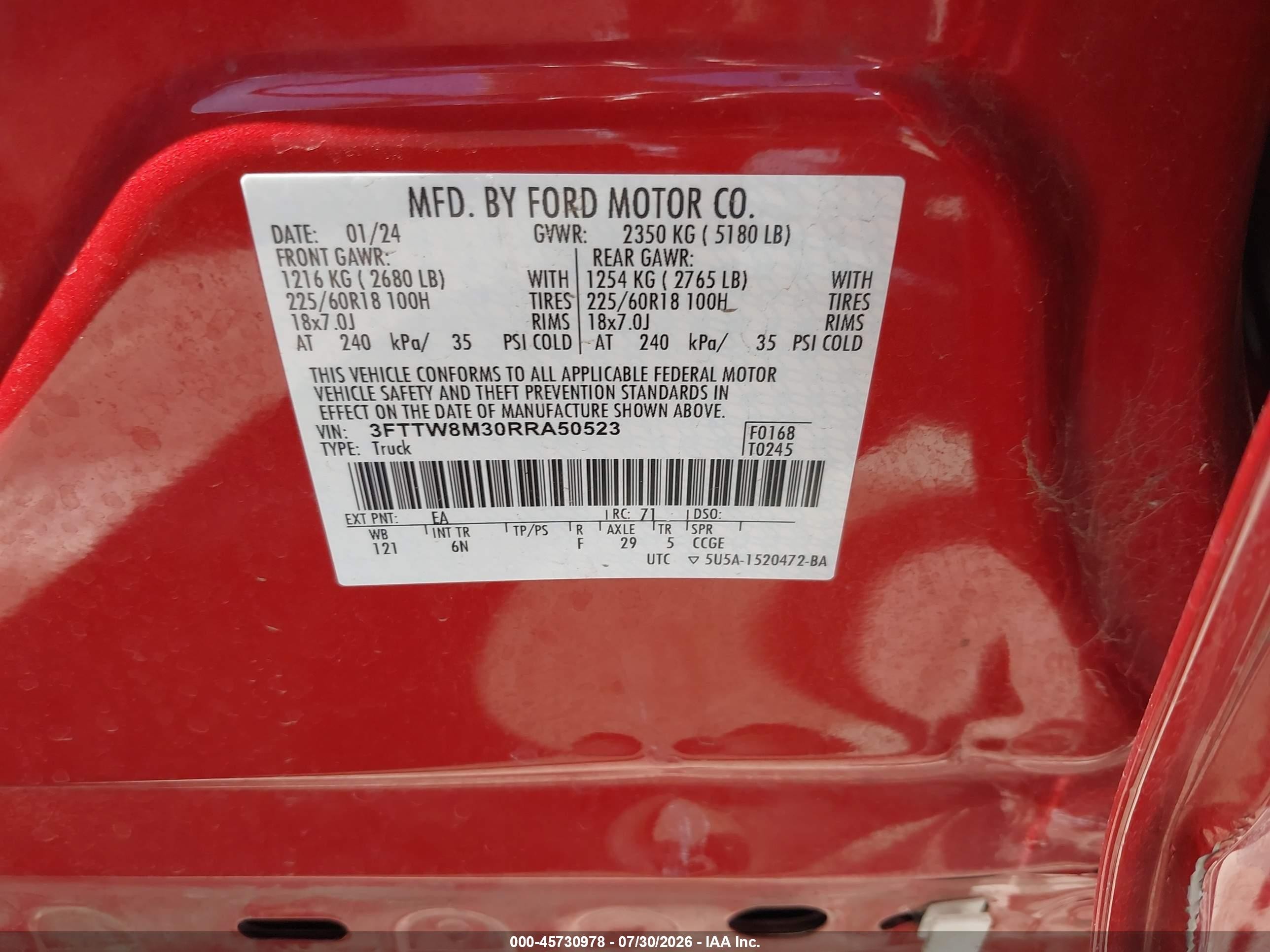 2024 Ford Maverick Lariat Orange vin: 3FTTW8M30RRA50523