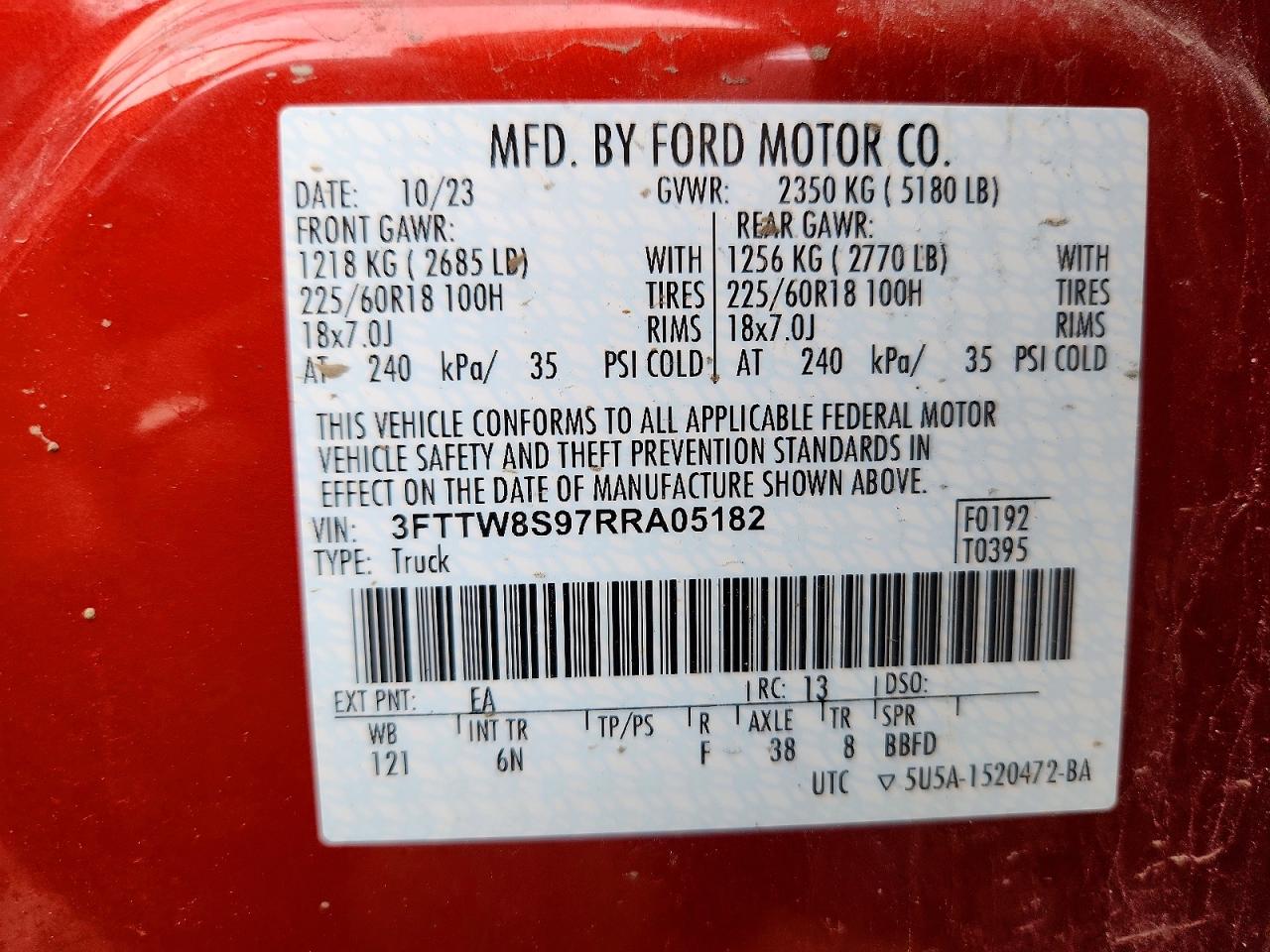 2024 Ford Maverick Lariat Orange vin: 3FTTW8S97RRA05182