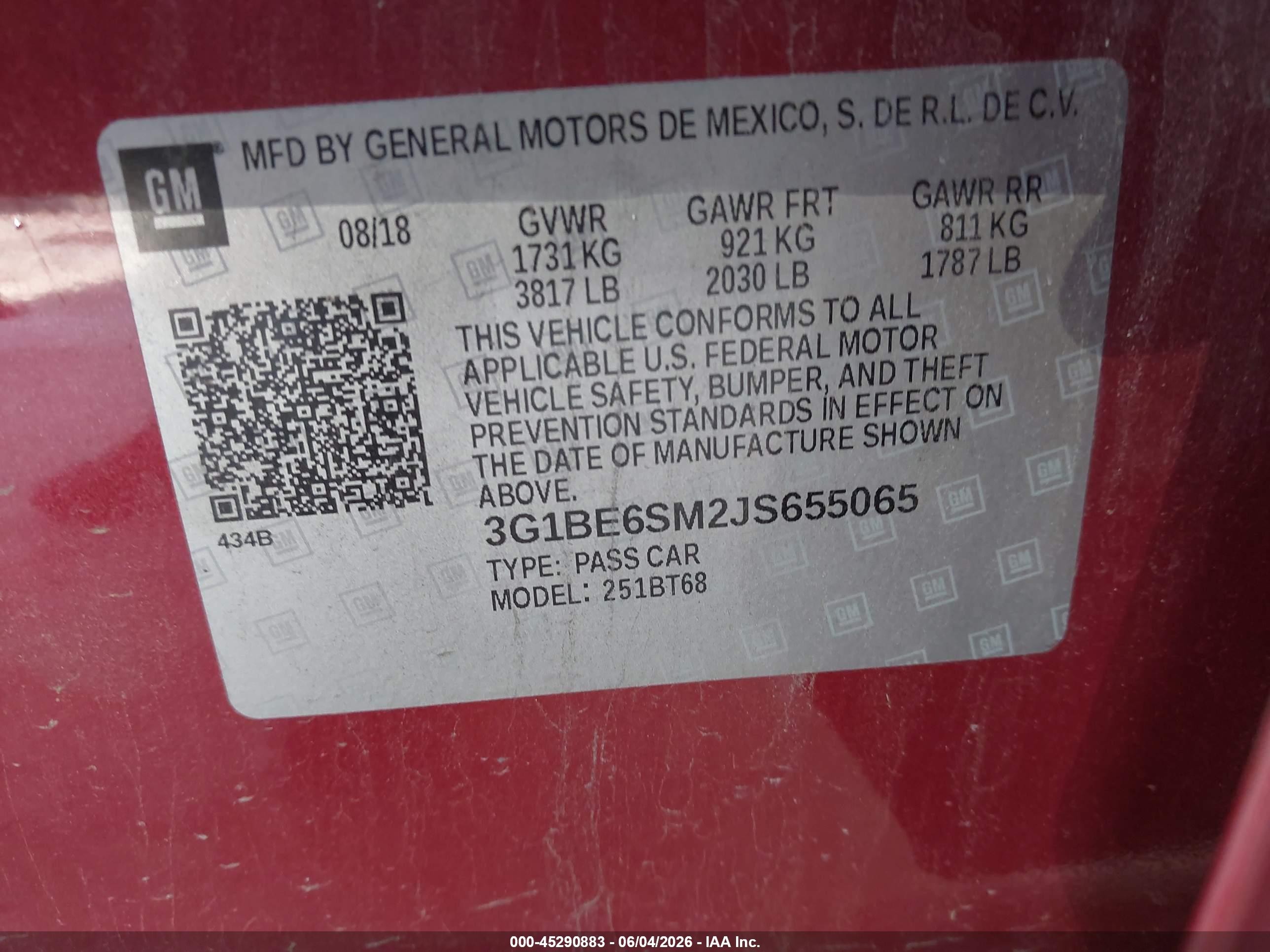 2018 Chevrolet Cruze Lt Auto Красный vin: 3G1BE6SM2JS655065