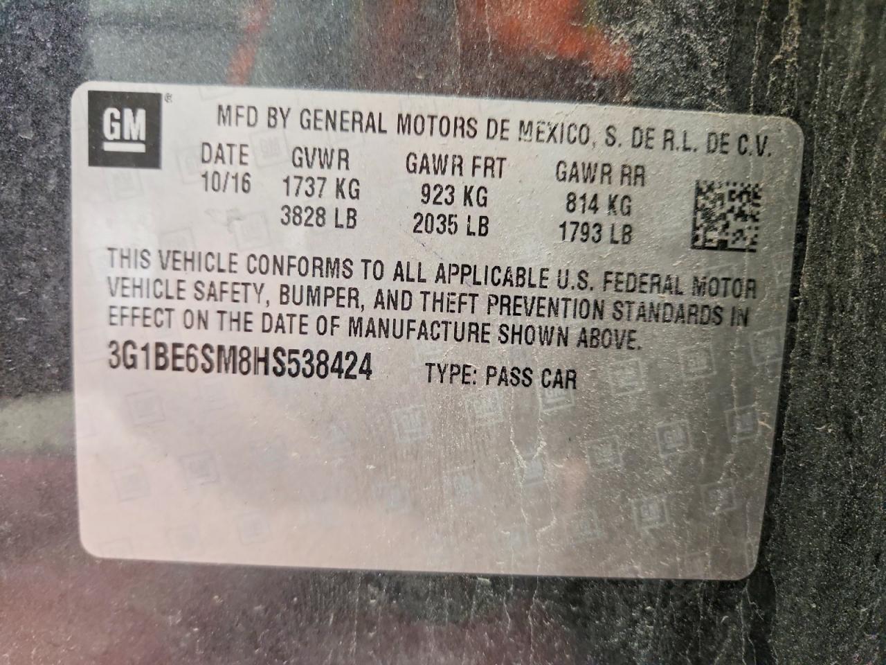 2017 Chevrolet Cruze Lt Gray vin: 3G1BE6SM8HS538424
