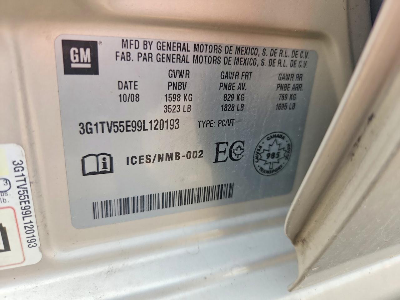 2009 Chevrolet Aveo Beige vin: 3G1TV55E99L120193