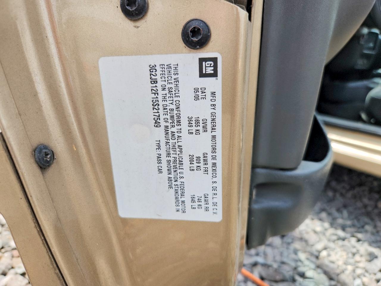 2005 Pontiac Sunfire Gold vin: 3G2JB12F15S217549