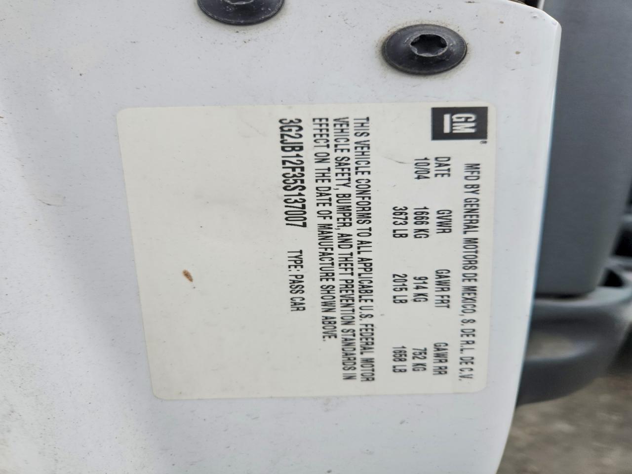 2005 Pontiac Sunfire White vin: 3G2JB12F35S137007