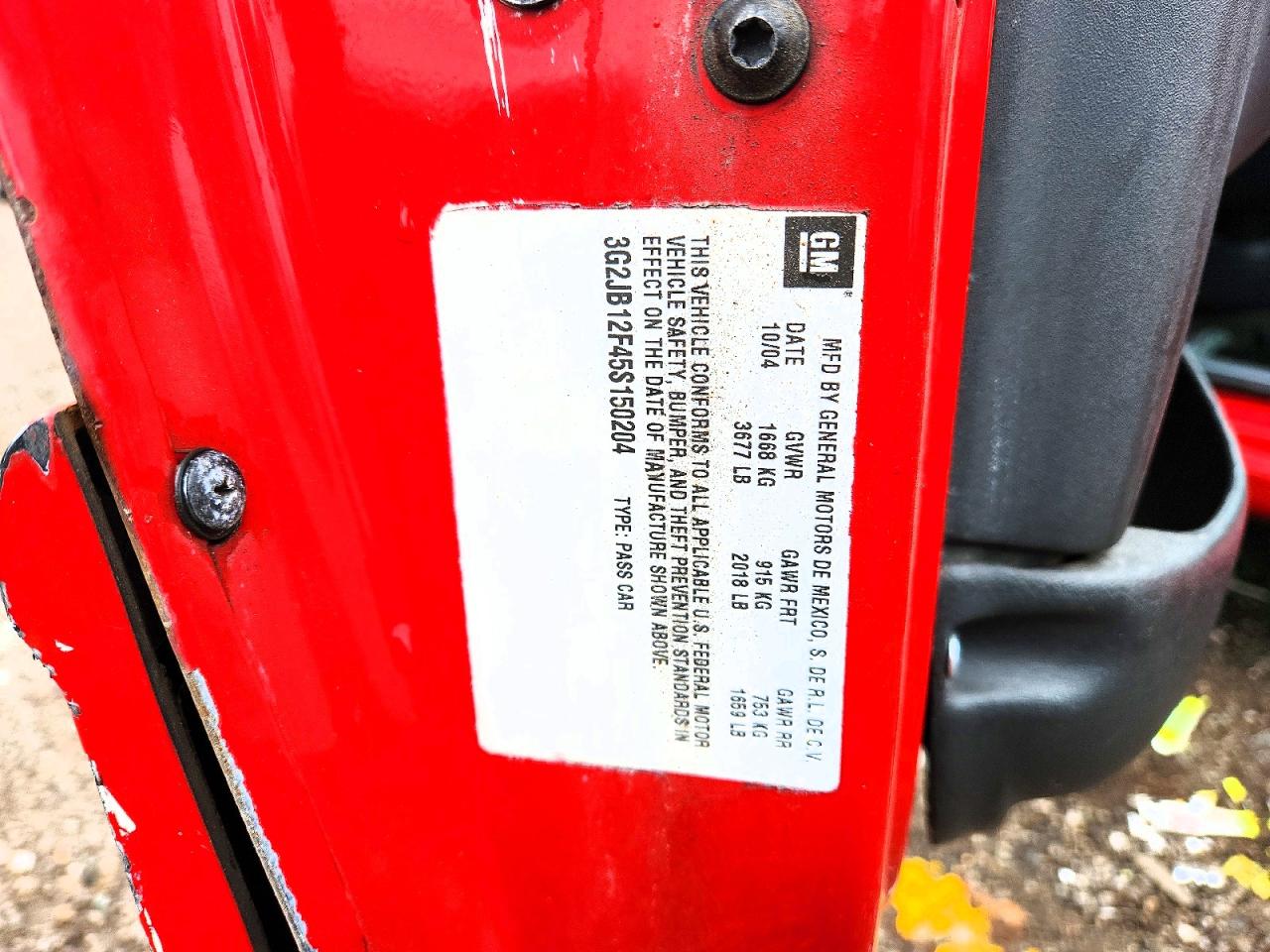 2005 Pontiac Sunfire Red vin: 3G2JB12F45S150204