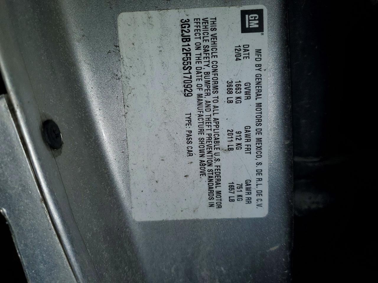 2005 Pontiac Sunfire Silver vin: 3G2JB12F55S170929