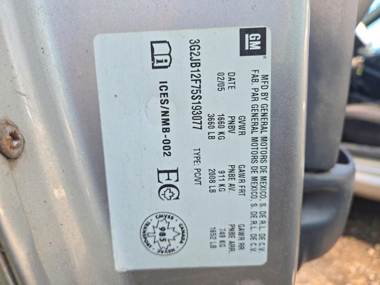 2005 Pontiac Sunfire Серебряный vin: 3G2JB12F75S193077