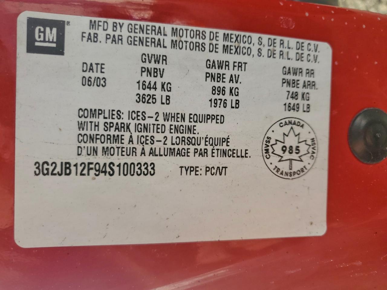 2004 Pontiac Sunfire Red vin: 3G2JB12F94S100333