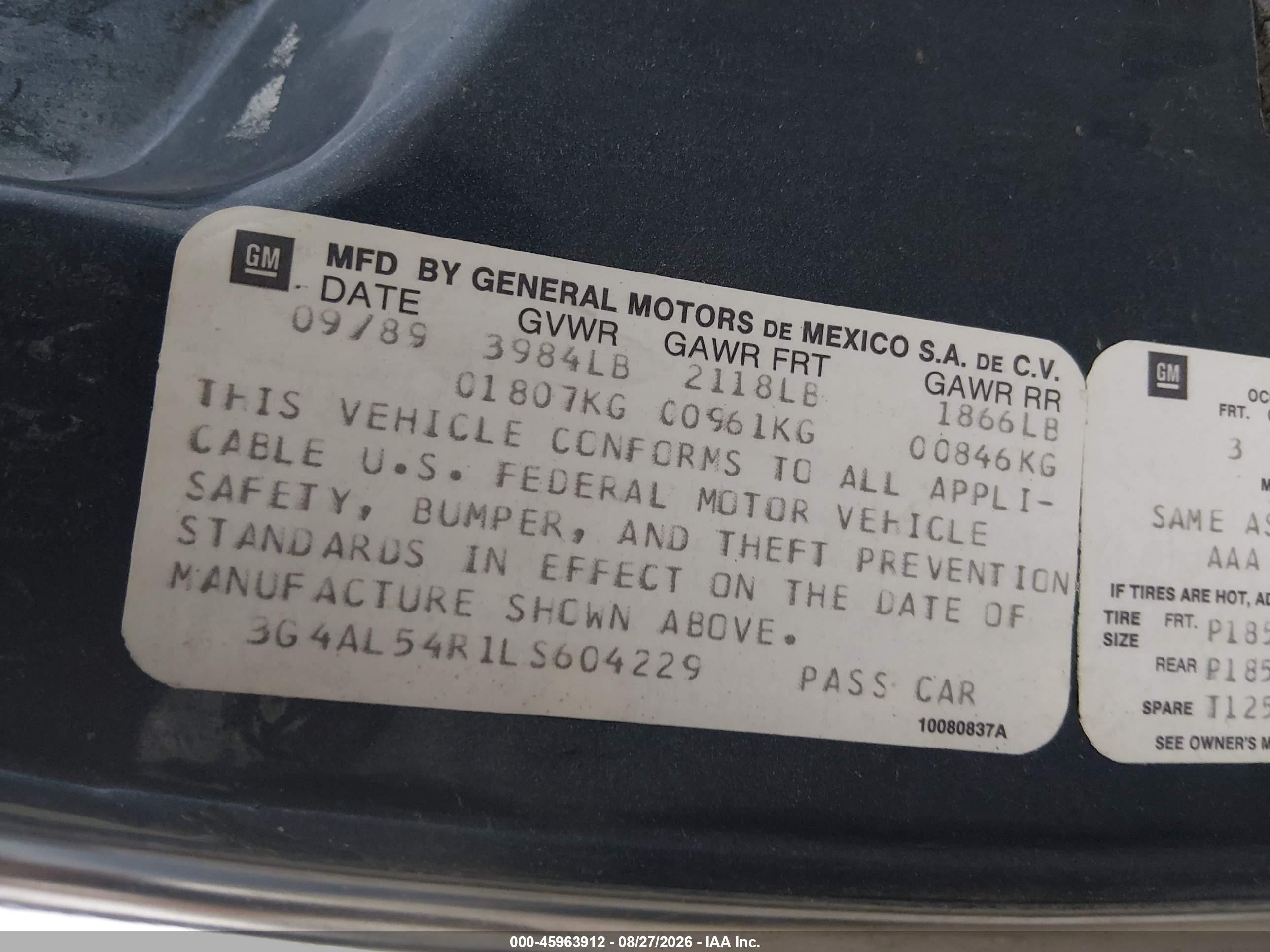 1990 Buick Century Limited Blue vin: 3G4AL54R1LS604229