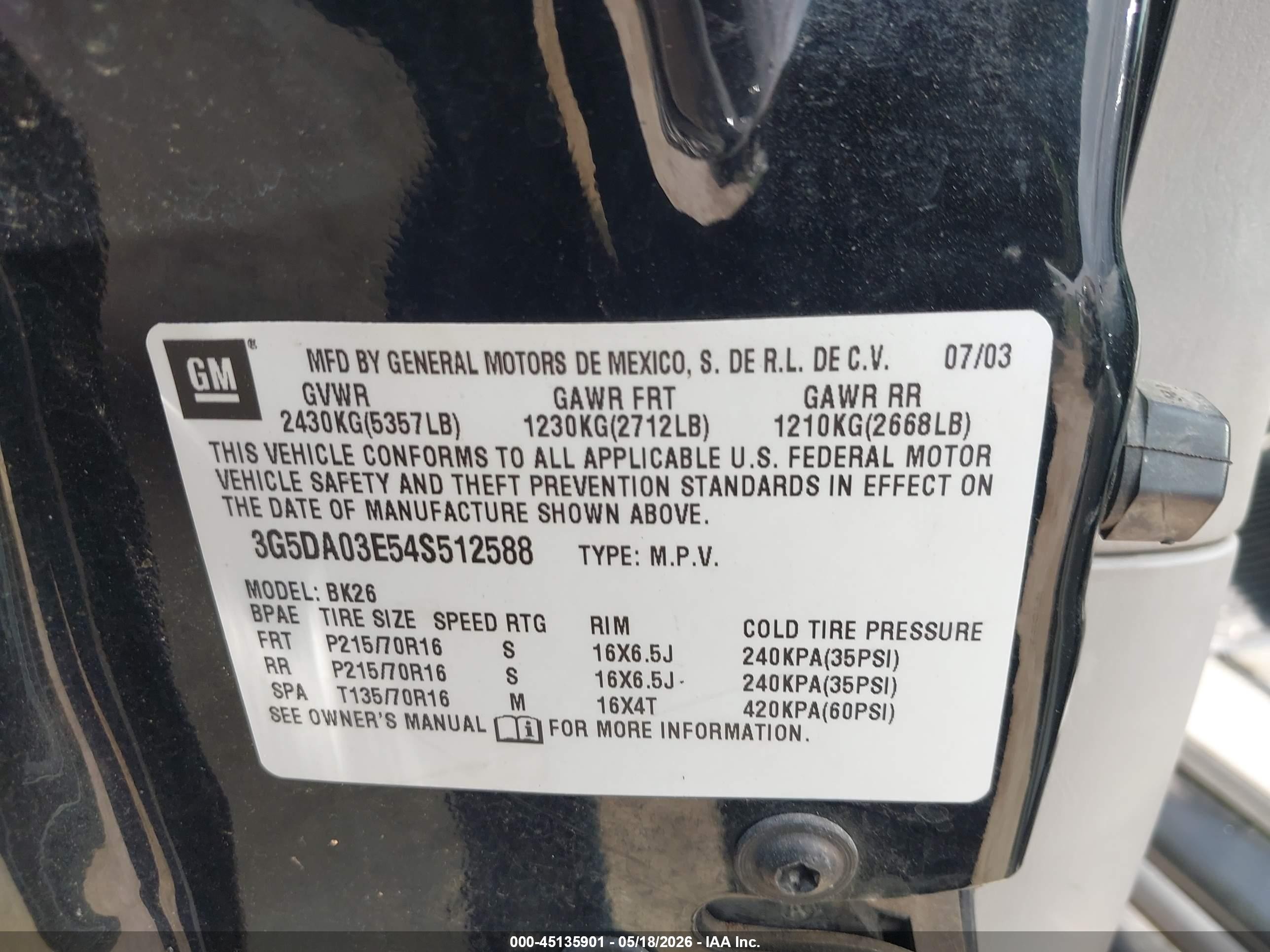 2004 Buick Rendezvous Cx Черный vin: 3G5DA03E54S512588