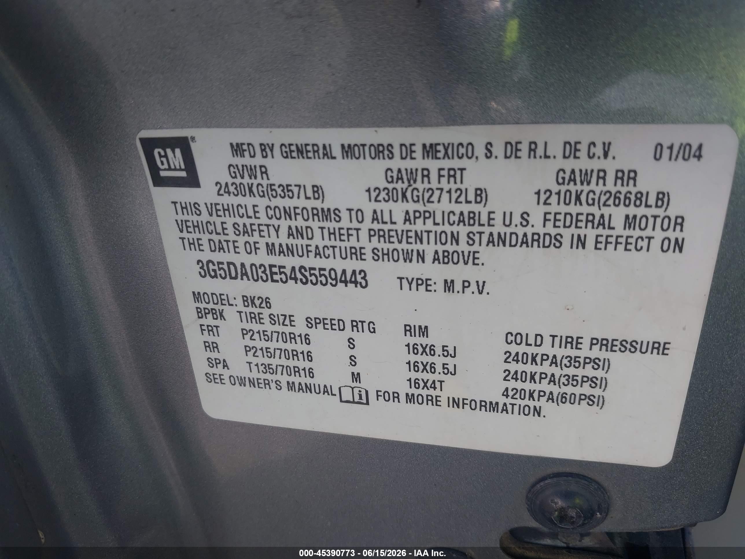 2004 Buick Rendezvous Cx Silver vin: 3G5DA03E54S559443